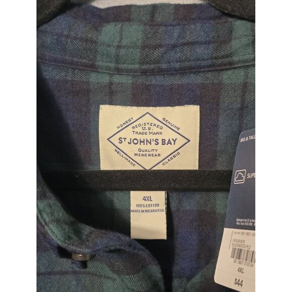 St John’s Bay Super Soft Flannel Long Sleeve Green Blue Plaid 4xl NWT - Picture 5 of 7